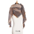 Thick checkered scarf in brown and khaki wool-like fabric with fringe details - Brown Plaid (FJ010-08)