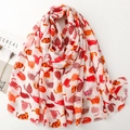 Pink scarf with cartoon cat prints and fringe edges on minimalist white background - Red (SL2502-007)