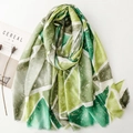 Green cotton-linen scarf with geometric color blocks and gold foil stripe patterns - Green Gray (SL2502-016)