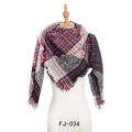 Thick checkered scarf in red blue and yellow with vintage fringe detail on a mannequin - Wine Red Fine Plaid (FJ010-034)