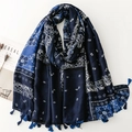 Sciarpa blu scuro con motivo paisley e frange per il viaggio invernale - 180*88cm / Blu