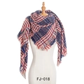 Écharpe épaisse à carreaux rouges et bleus avec motif à carreaux et bords à franges - Rouge Vin à Carreaux Rayures Épaisses (FJ010-018)