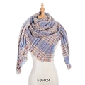 Écharpe d'hiver épaisse à carreaux bleus et orange avec bordure à franges douces - Bleu à Carreaux Rayures Épaisses (FJ010-024)