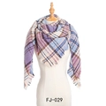 Écharpe à carreaux en lavande, bleu et beige avec des bords à franges douces - Violet à Petits Carreaux (FJ010-029)