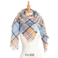 Écharpe épaisse en fil bouclé à carreaux rose, bleu et jaune avec bords effilochés - Bleu Jaune à Petits Carreaux (FJ010-032)