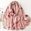 Sciarpa rosa effetto cotone-lino con stampe a farfalla e bordi sfrangiati fini - 180*88cm / Rosa (SL2410-012)