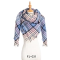 Écharpe d'hiver épaisse à carreaux bleu et lilas avec des bords à franges douces - Bleu à Petits Carreaux (FJ010-031)