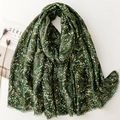 Bufanda verde oscuro efecto lino con patrones de trigo dorados y flecos suaves - 180*88cm / Verde