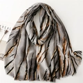 Zebra pattern gradient scarf with golden foil details and fringed edges on white background - 180x88cm / Grey (SL2410-020)