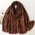 Close-up of brown cotton-linen scarf with gold foil print and fringe detail - 180*88cm / Dark Coffee