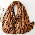 Linen feel gradient zebra print shawl with gold foil accents and fringe edges for women - 180x88cm / Camel (SL2410-020)