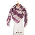 Écharpe épaisse à carreaux rouge et bleu en fil bouclé pour femme avec de fines franges - Violet Rouge à Carreaux Rayures Épaisses (FJ010-022)