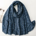 Blue and black leopard print scarf with fringe edges displayed on white background - 180*88cm / Blue (SL2410-019)