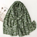 Écharpe aspect coton et lin avec imprimé floral doré sur fond vert foncé élégant - Vert