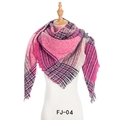 Écharpe épaisse à carreaux roses et violets pour femmes avec franges douces et maille bouclée - Rose Vif à Grands Carreaux (FJ010-04)
