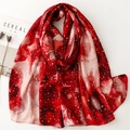 Artistic red and white gradient scarf with gold glitter accents for women's winter fashion - Red