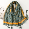 Sciarpa scialle effetto cotone a fiori con nappe gialle e stampa grigio-verde - Stampa Floreale Verde (SL2411-010 Verde)