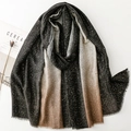 Black to brown gradient scarf with gold glitter star print and fringe edges - 180*88cm / Black & Light Coffee