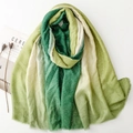 Green gradient linen scarf with silver foil glitter and fringe edges on white background - 180*88cm / Green