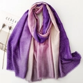Detail of gradient purple linen-feel scarf with gold foil dots and frayed edges - 180*88cm / Purple