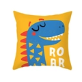 Gelber quadratischer Kissenbezug mit süßem blauem Dino-Cartoon und ROAR-Schriftzug - Roar Gelber Blauer Dinosaurier (TPR474-19)
