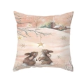 Detailed close-up of Christmas pillowcase with winter scene and reindeer illustration - 18x18 Inch / Rabbits Looking At Stars In Winter Snow Illustration (DRD289-18)