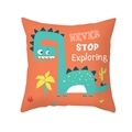 Orangener Kissenbezug mit Cartoon-Dinosaurier und Never Stop Exploring Text - Exploring Oranger Dinosaurier (TPR474-21)