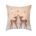 Close-up of elk print pillowcase showing detailed polyester fabric texture and patterns - 18x18 Inch / Warm Toned Deer And Bird Christmas Decor (DRD289-19)