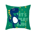 Grüner Kissenbezug mit blauem Cartoon-Dinosaurier und Let's Play Dude Schriftzug - Let's Play Grüner Dinosaurier (TPR474-23)