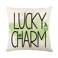 Federa per cuscino San Patrizio Lucky Charm con gnomo e trifoglio su finto lino decor - Modello Acquerello Gnomo LUCKY CHARM (JYM249-2)