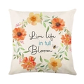 Housse de coussin florale en polyester avec fleurs à l'aquarelle et abeille sur fond crème - Slogan Bloom Cercle Floral Abeille (JYM281-2)