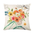 Housse de coussin carrée avec motif aquarelle de fleurs à vélo et petit oiseau - Vélo Panier De Fleurs Oiseau (JYM281-3)