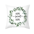 Square peach skin pillowcase with green eucalyptus wreath and Home Sweet Home print - Eucalyptus Circle Text (TPR472-10) / 45x45CM (No Core)