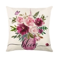 Funda de cojín de lino con ramo de flores acuarela y texto bloom en fondo blanco - Estilo Flor en Botella (JYM277-3)
