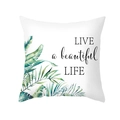 Square peach skin pillowcase with green tropical leaf print and LIVE a beautiful LIFE text - Beautiful Life Text (TPR472-14) / 45x45CM (No Core)