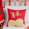 Red festive wedding pillow with golden Double Happiness print and Always Love You text - Joyful and Happy (Cover + Core)