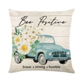 Vierkante kussenhoes met vintage blauwe truck en witte madeliefjes op een houtnerf achtergrond - Retro Vrachtwagen Madeliefje Stijl (JYM293-3)