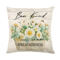 Florale kussenhoes Bee Kind met madeliefjes en eucalyptus op linnen textuur stof - Madeliefje in Metalen Emmer Stijl (JYM293-2)