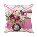 Funda de cojín de lino con diseño de camión rosa vintage floral y rombos rosados - Estilo de Camión Floral Rosa (JYM277-1)
