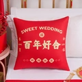 Red velvet Chinese wedding cushion with gold embroidery and sweet wedding floral prints - Happy Union for a Century (Cover + Core)