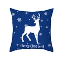 Blauer Weihnachts-Kissenbezug mit weißen Rentieren, Schneeflocken und Frohe Weihnachten Text - Tpr424-2 / 45x45 Quadrat (Ohne Füllung)
