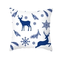 Blauer Weihnachts-Kissenbezug mit Rentier und Schneeflocken auf weißem Pfirsichhaut-Stoff - Tpr424-4 / 45x45 Quadrat (Ohne Füllung)