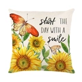 Funda de cojín de girasol con mariposas y frase motivadora start the day with a smile - Girasol Mariposa Cita (JYM297-1)