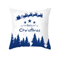 Blue Christmas pillow cover with reindeer and Santa sleigh print on white background - White Santa Sleigh (TPR424-8)
