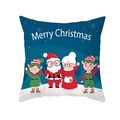 Navy blue Merry Christmas pillowcase with Santa, Mrs. Claus, and elves on white background - Dark Blue Santa Claus and Elves Style (TPR415-3)