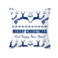 Blue reindeer and snowflake Christmas pillow cover with Merry Christmas greetings - Tpr424-12 / 45x45 Square (No Insert)