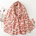 Écharpe aspect lin avec imprimé cachemire rouge et bords effilochés sur fond blanc - Rouge Beige