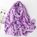 Cotton linen feel scarf with gold foil geometric patterns and purple tie-dye print - 180*88cm / Purple