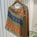 Detail of vintage ethnic shawl featuring orange Chinese knot buttons and geometric patterns - 260*60 / Bronze Brown Contrast Style (SL2408-pk11)