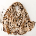 Brown marble pattern linen scarf with tassel fringe, stylish autumn winter pashmina wrap - Abstract Swirl Coffee